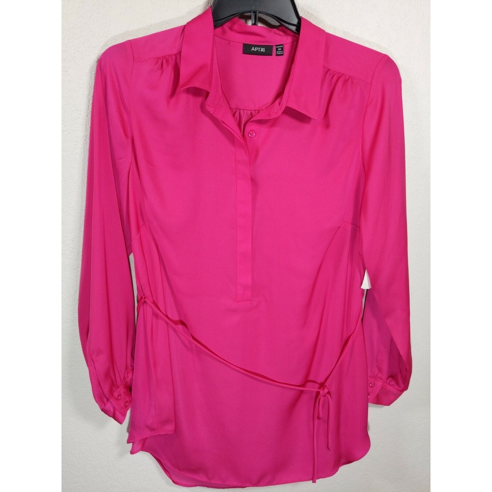Apt 9 Women's Tunic Top 1/2 Button Pink Long Sleeve Removable Tie at Waist‎ 0X